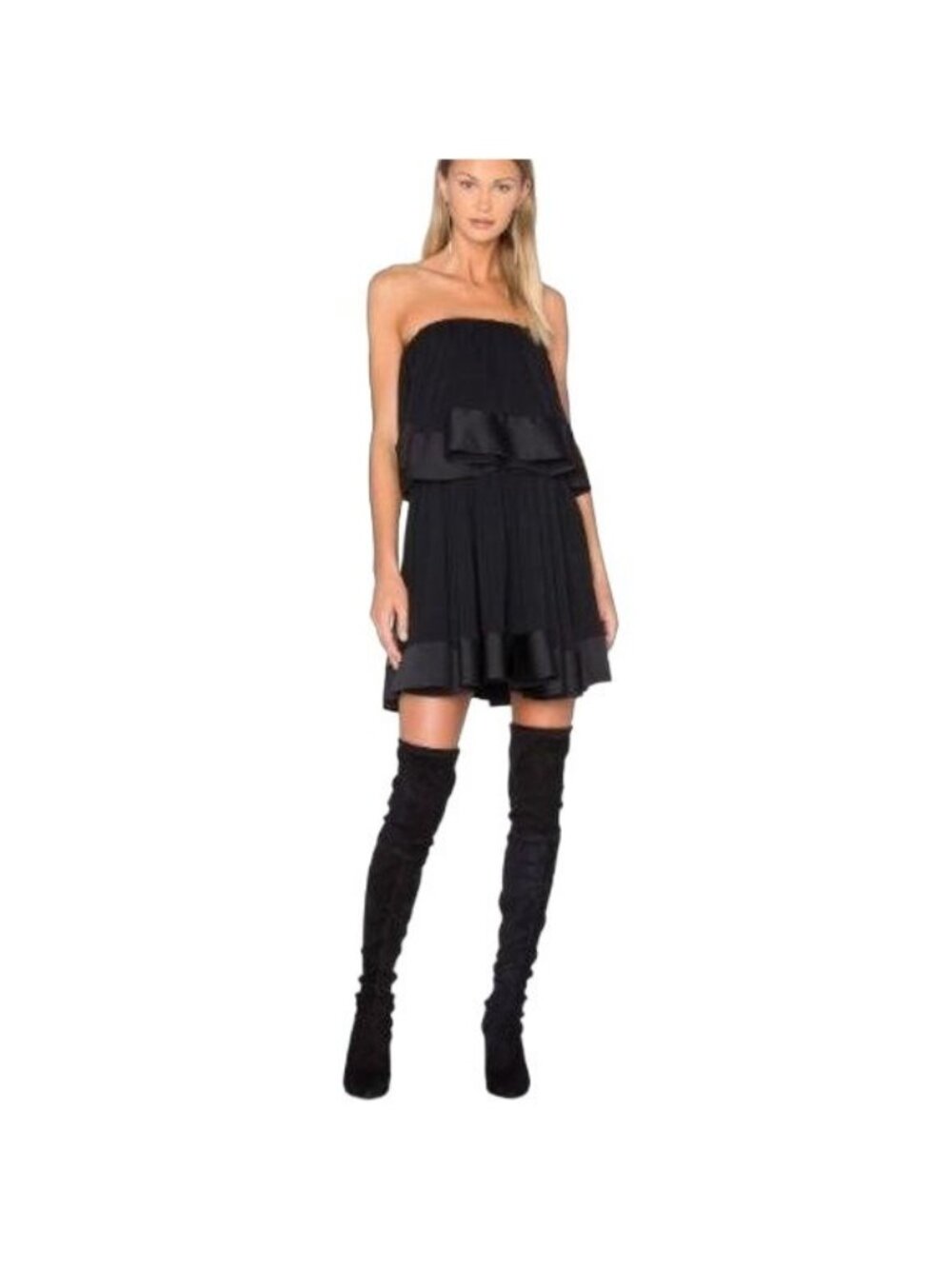 Keepsake Black Mini Dress Strapless Whimsygoth Tiered Ruffle Y2K Womens XS